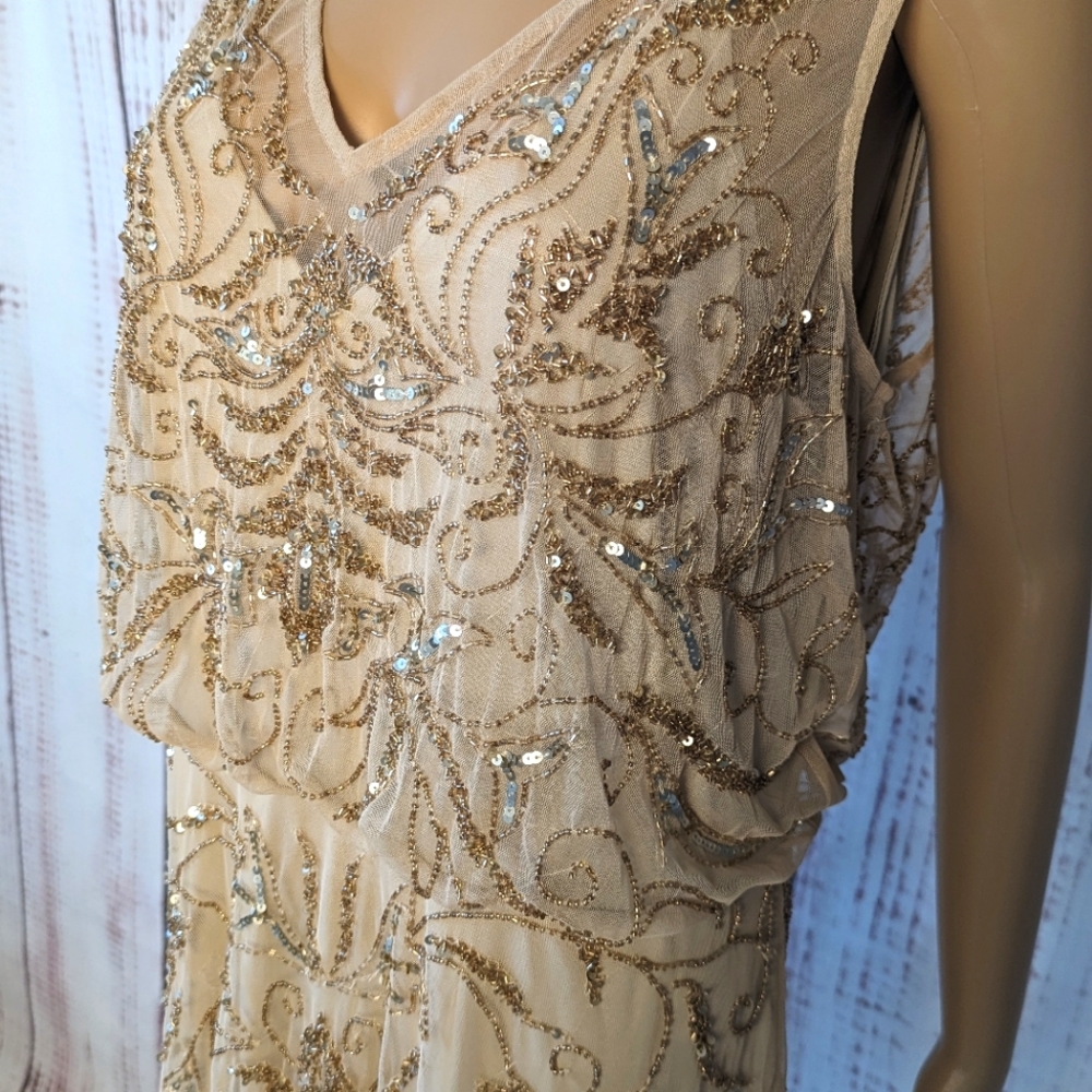Ascott Blouson dress from BHLDN  Gorgeous gold and beige full length size US 16.